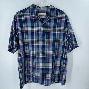 Tommy Bahama Blue and Red Casual Button Down Shirt 100% Silk